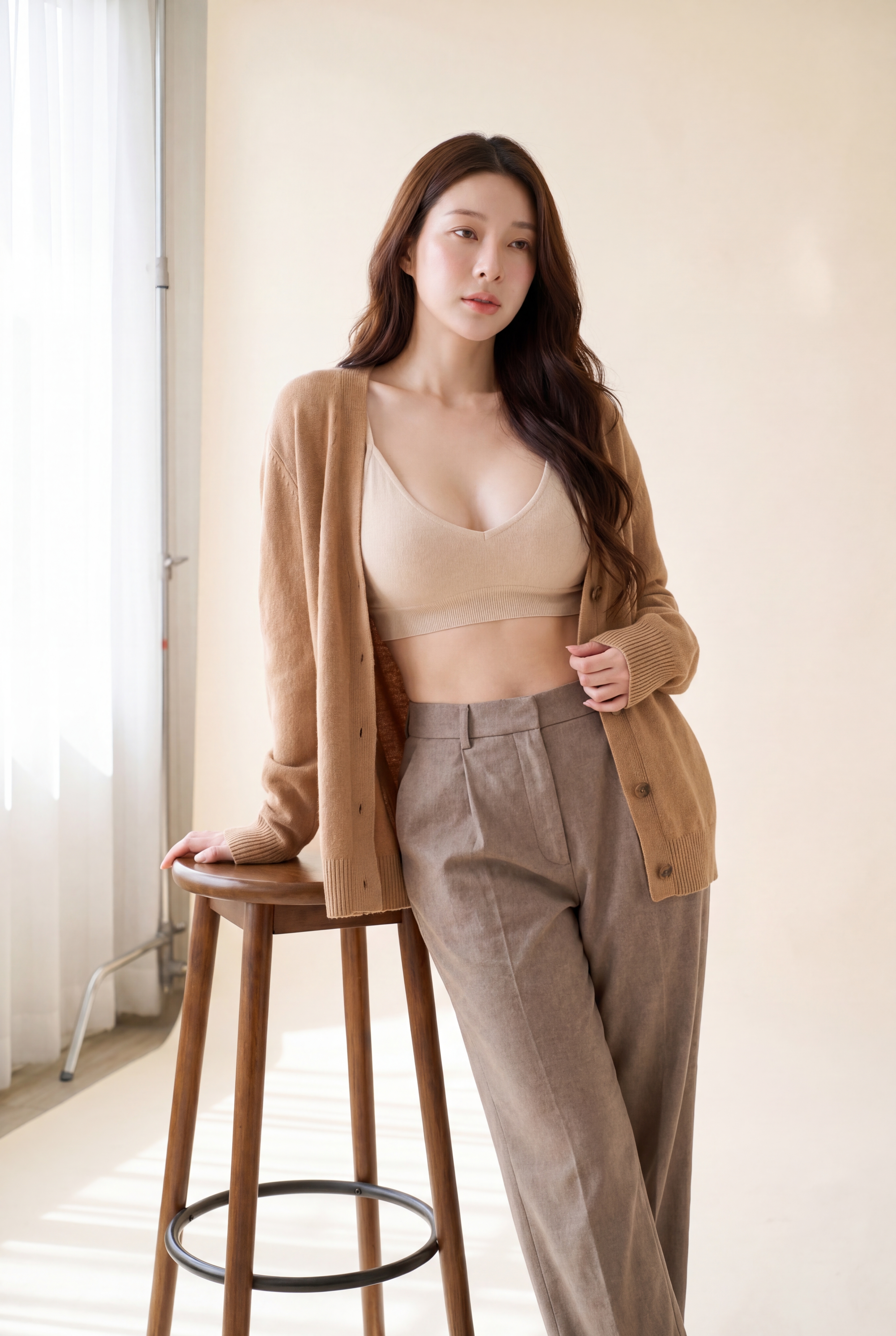 Mila — standing beside stool